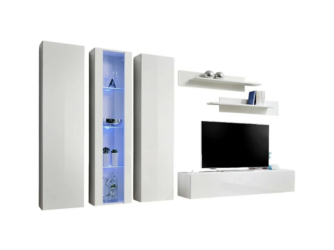 TV-Möbel FLY C4 Design, in glänzendem Weiß. Modernes und trendiges Hängemöbel für Ihr Wohnzimmer.