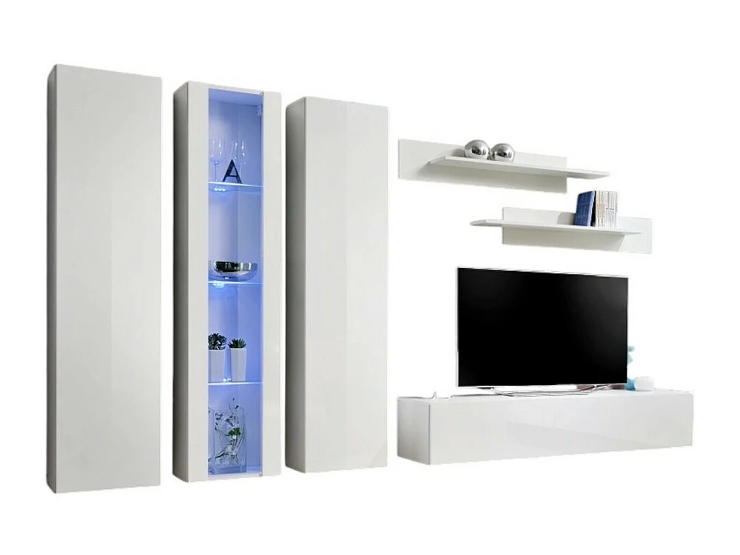Meuble TV FLY C4 design, coloris blanc brillant. Meuble suspendu moderne et tendance pour votre salon.