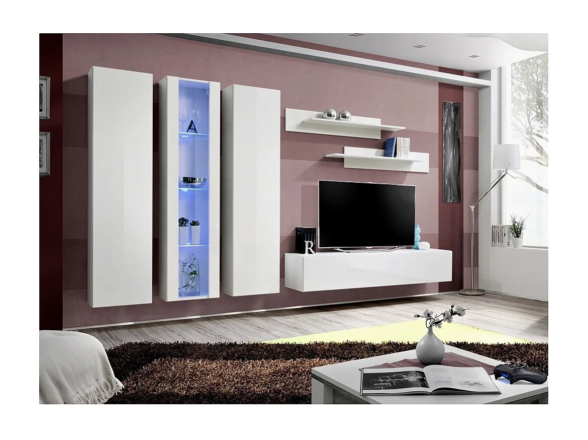 Meuble TV FLY C4 design, coloris blanc brillant. Meuble suspendu moderne et tendance pour votre salon.