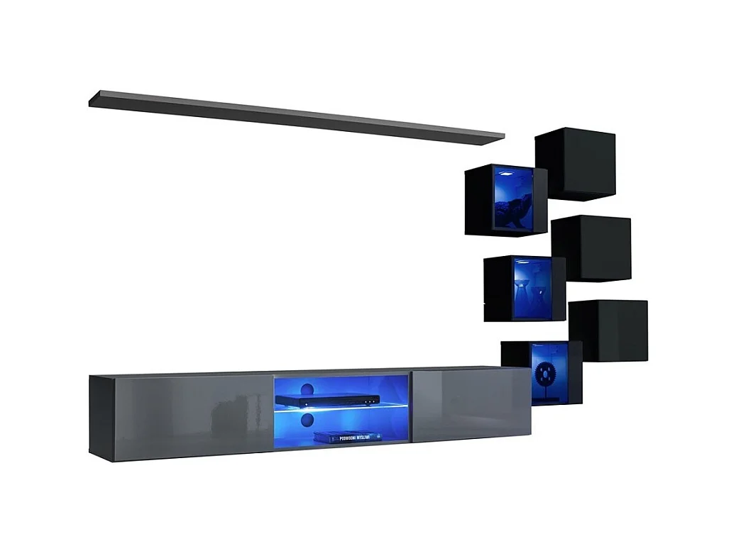 Set di mobili da soggiorno SWITCH XXI, design, colori grigio e nero.