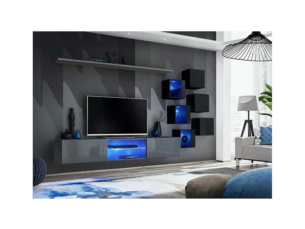 Set di mobili da soggiorno SWITCH XXI, design, colori grigio e nero.