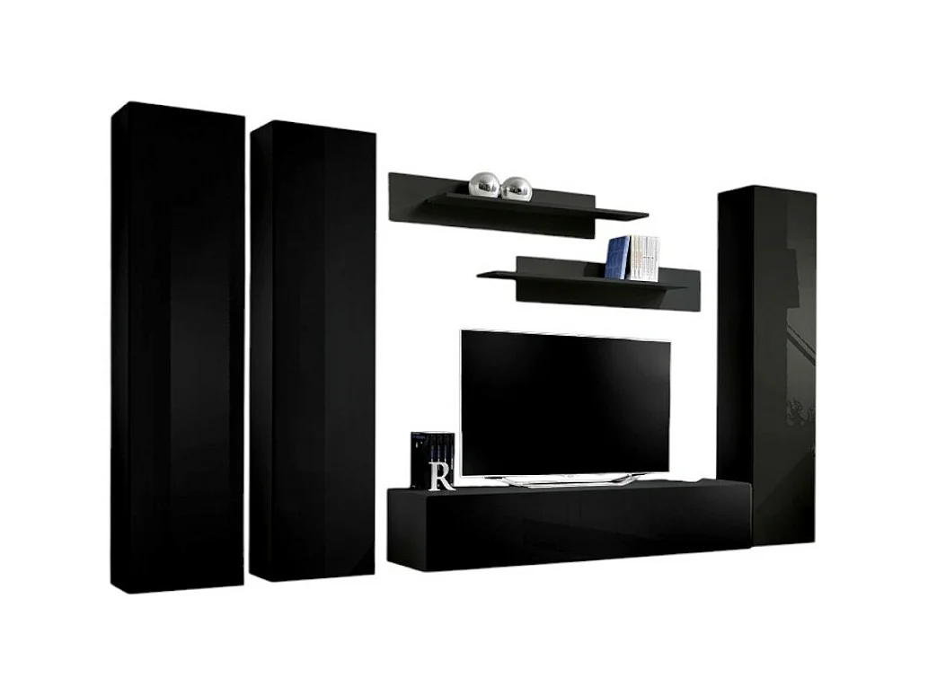 TV-Möbel FLY Design, glänzend schwarz. Hängendes Möbelstück.