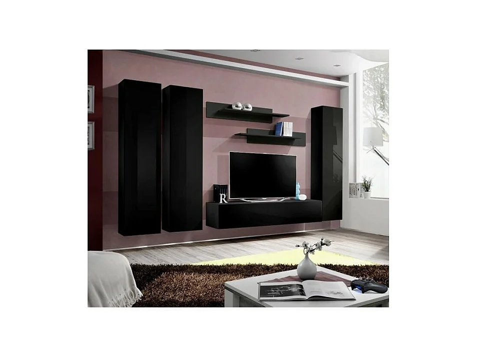 TV-Möbel FLY Design, glänzend schwarz. Hängendes Möbelstück.