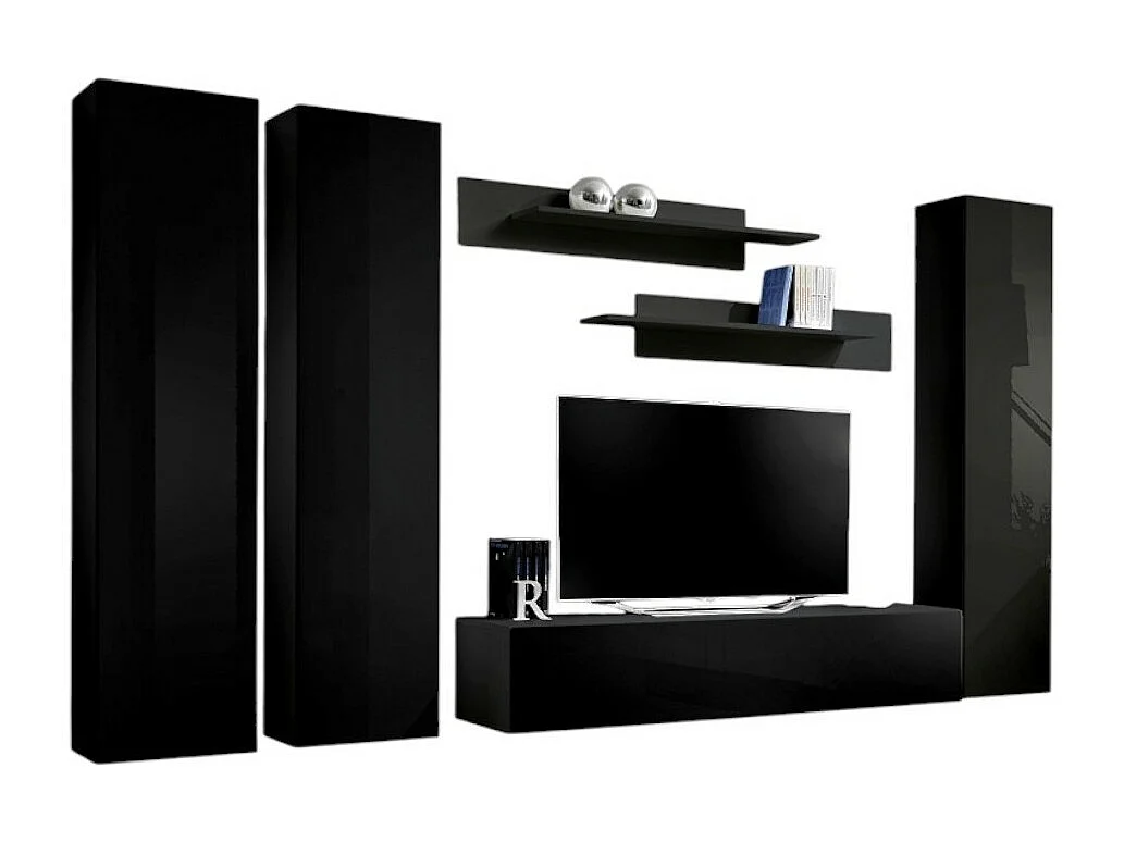 Meuble TV FLY design, coloris noir brillant. Meuble suspendu.