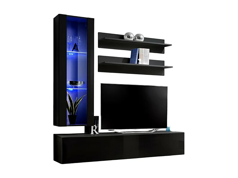 Móvel para TV FLY H2 design, cor preto brilhante. Móvel suspenso moderno e na moda para a sua sala de estar.