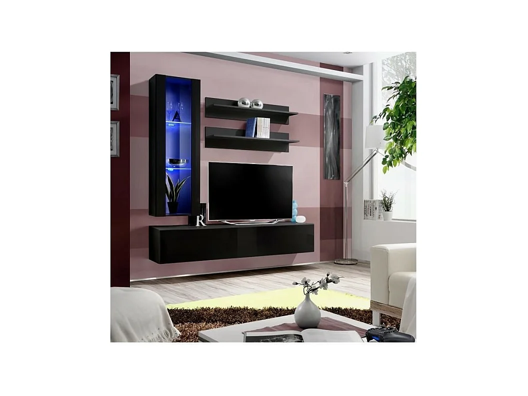 TV-meubel FLY H2 design, in glanzend zwart. Modern en trendy zwevend meubel voor uw woonkamer.