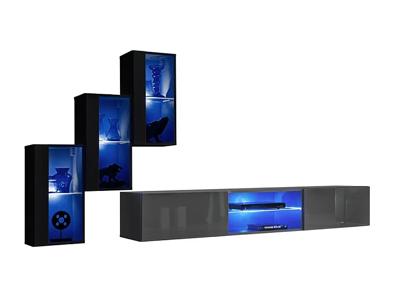 Conjunto de móveis para sala SWITCH XXII, design em cores preto e cinza.