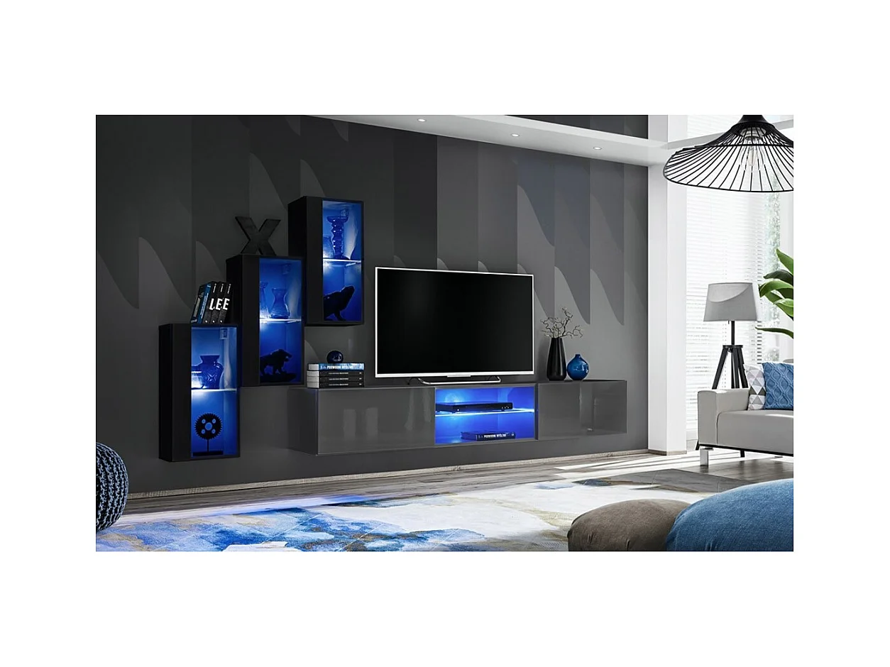 Salonmeubelset SWITCH XXII – LED – Zwart en grijs – Hangend design