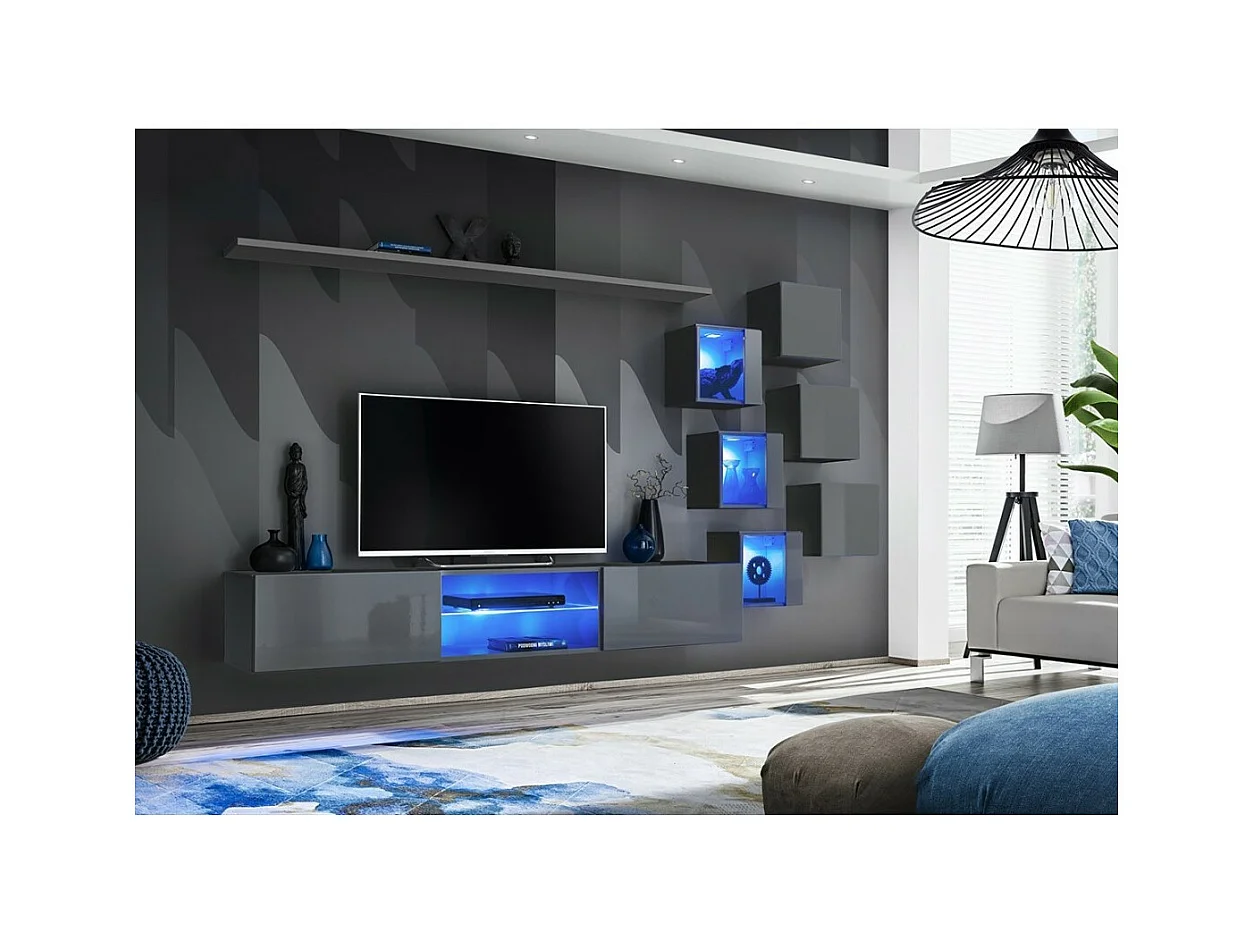 Ensemble meubles de salon SWITCH XXI design, coloris gris brillant.
