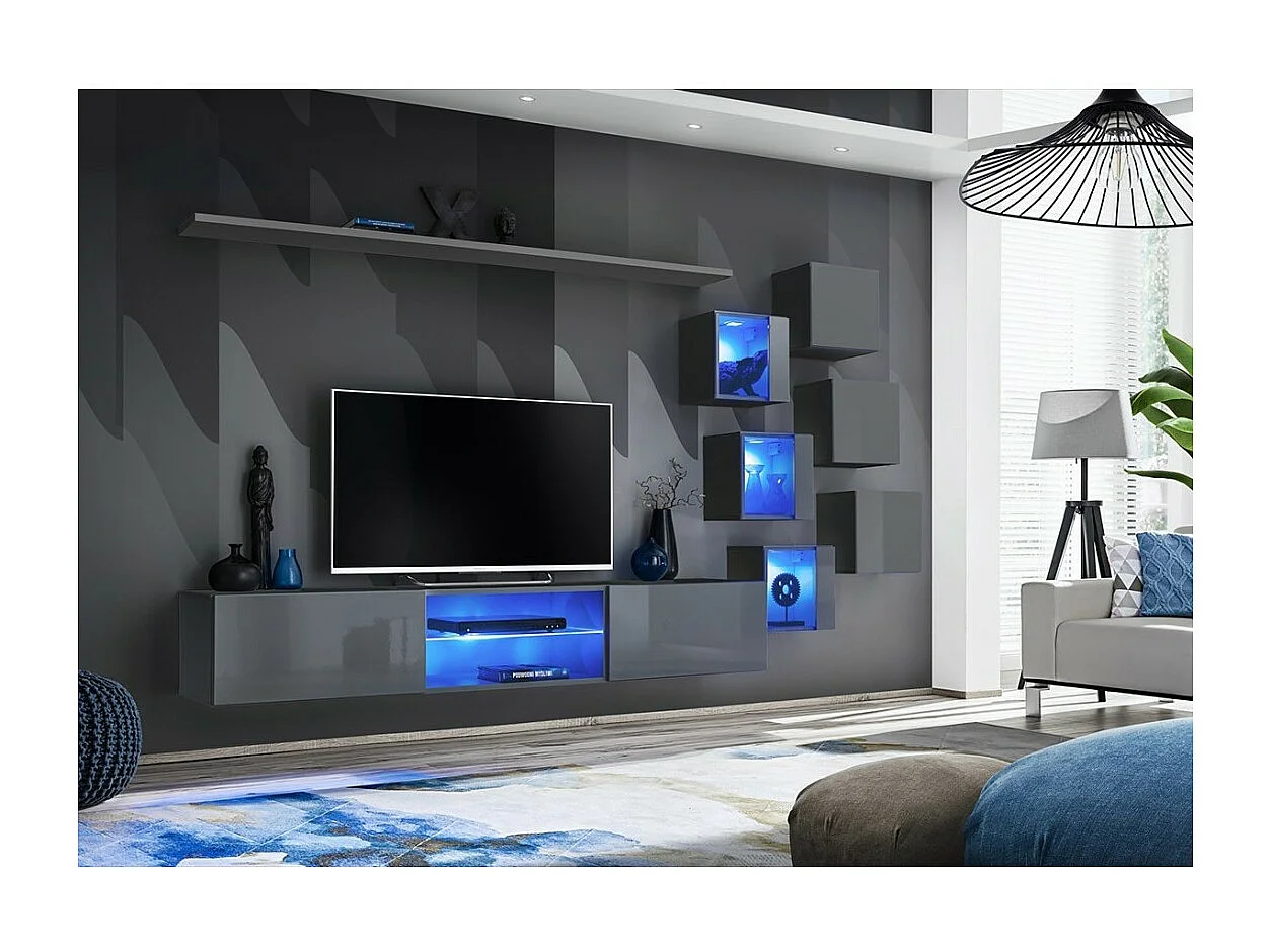 Ensemble meubles de salon SWITCH XXI design, coloris gris brillant.