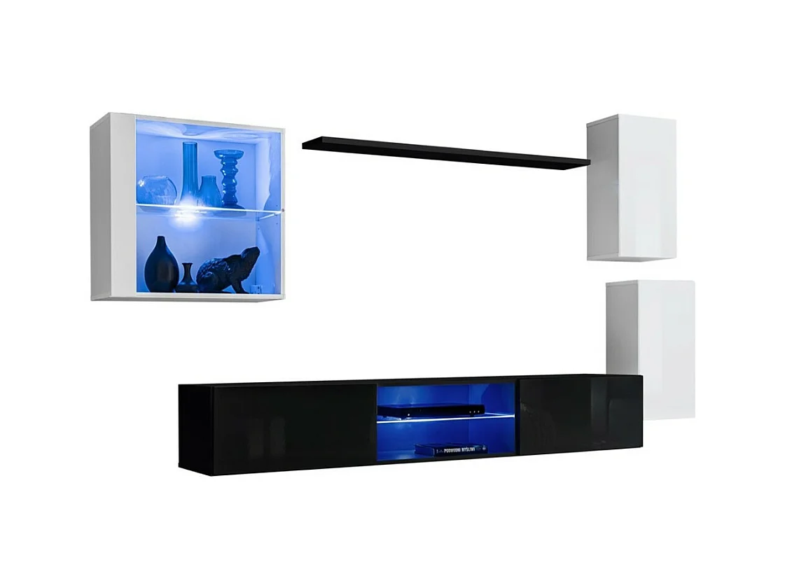 Wohnzimmermöbelset SWITCH XXIII, Design in Weiß und Schwarz.