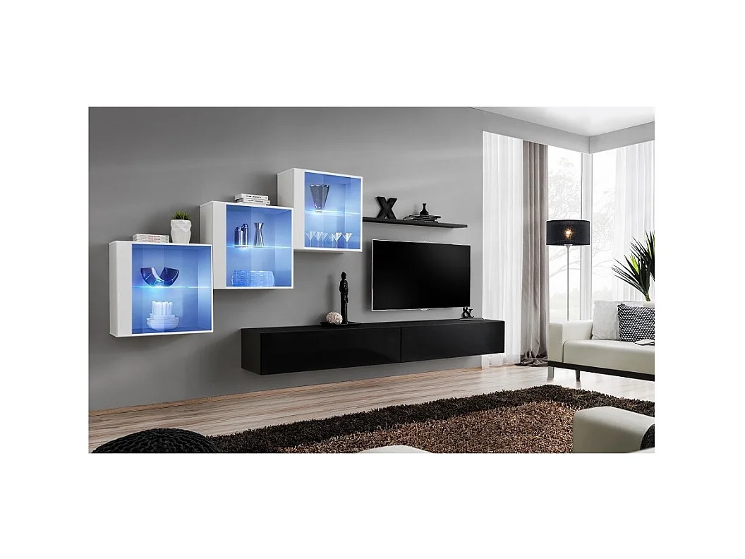 Woonkamermeubelset SWITCH XX design, in glanzend zwart en wit.