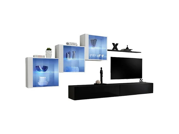 Ensemble meubles de salon SWITCH XX design, coloris noir et blanc brillant.