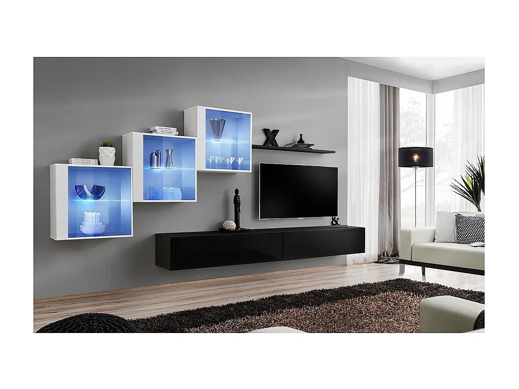 Woonkamermeubelset SWITCH XX design, in glanzend zwart en wit.