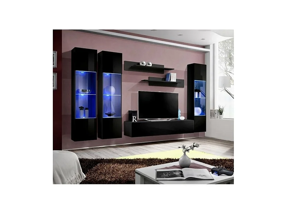 Móvel para TV FLY C3 design, cor preto brilhante. Móvel suspenso moderno e na moda para a sua sala de estar.