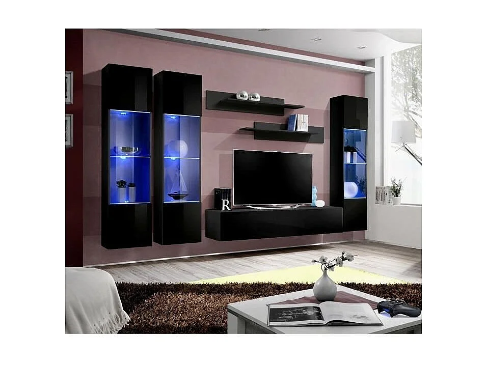 Móvel para TV FLY C3 design, cor preto brilhante. Móvel suspenso moderno e na moda para a sua sala de estar.