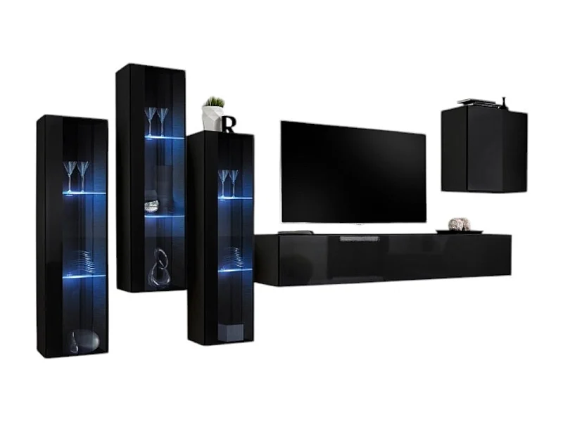 Wandmeubelset voor de woonkamer SWITCH XIII design, in glanzend zwart.
