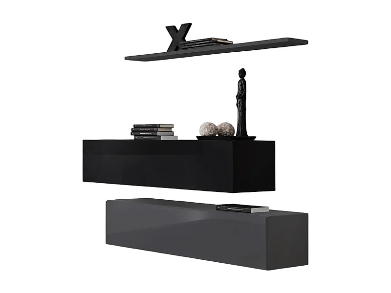 Wohnzimmermöbel-Set SWITCH SBII Design, in glänzendem Grau und Schwarz.