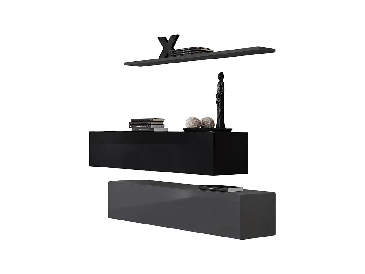 Ensemble meubles de salon SWITCH SBII design, coloris gris et noir brillant.