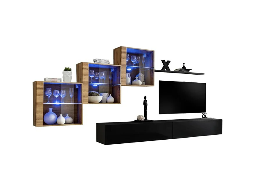 Salonmeubelset SWITCH XX design, in glanzend zwart en Wotan eiken kleur.