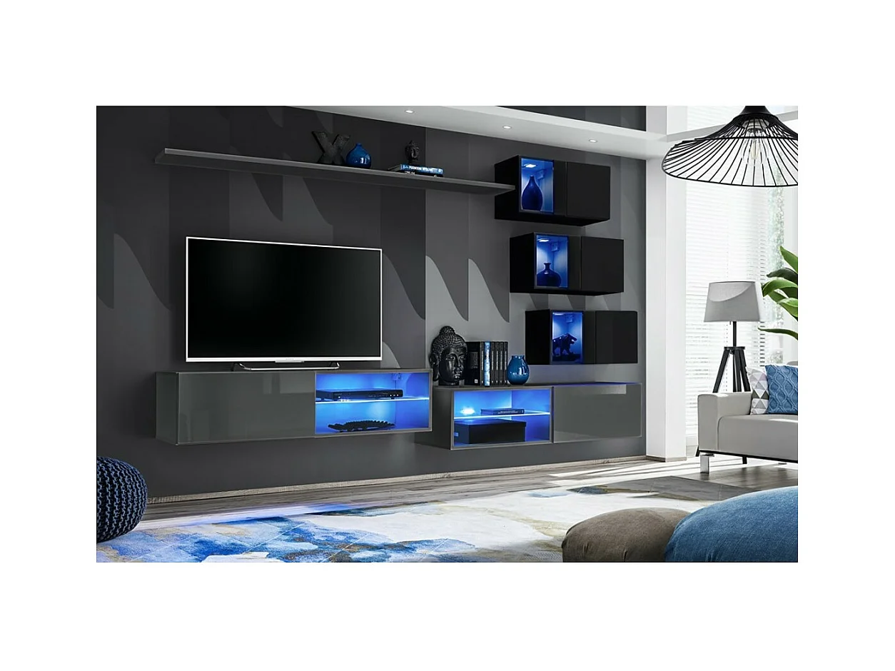 Woonkamerset SWITCH XXIV design, in de kleuren grijs en zwart.