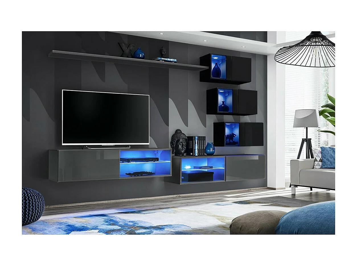 Woonkamerset SWITCH XXIV design, in de kleuren grijs en zwart.