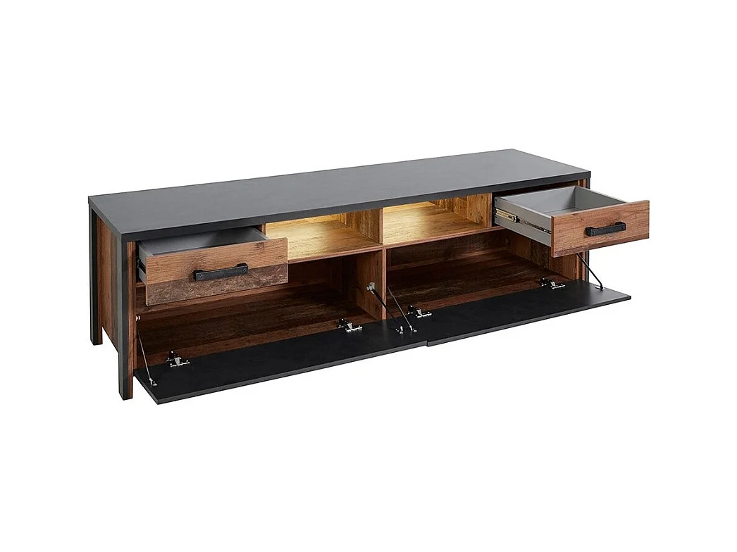 Conjunto de 3 muebles de salón colección WINDSOR. Color gris antracita y roble oscuro.