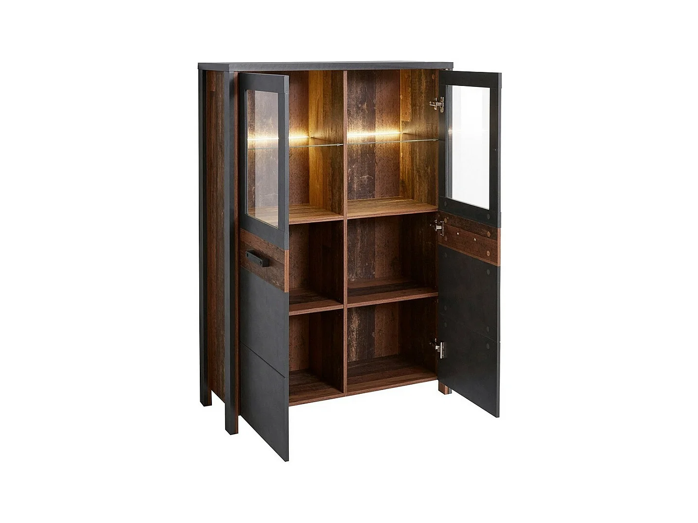 Conjunto de 3 muebles de salón colección WINDSOR. Color gris antracita y roble oscuro.