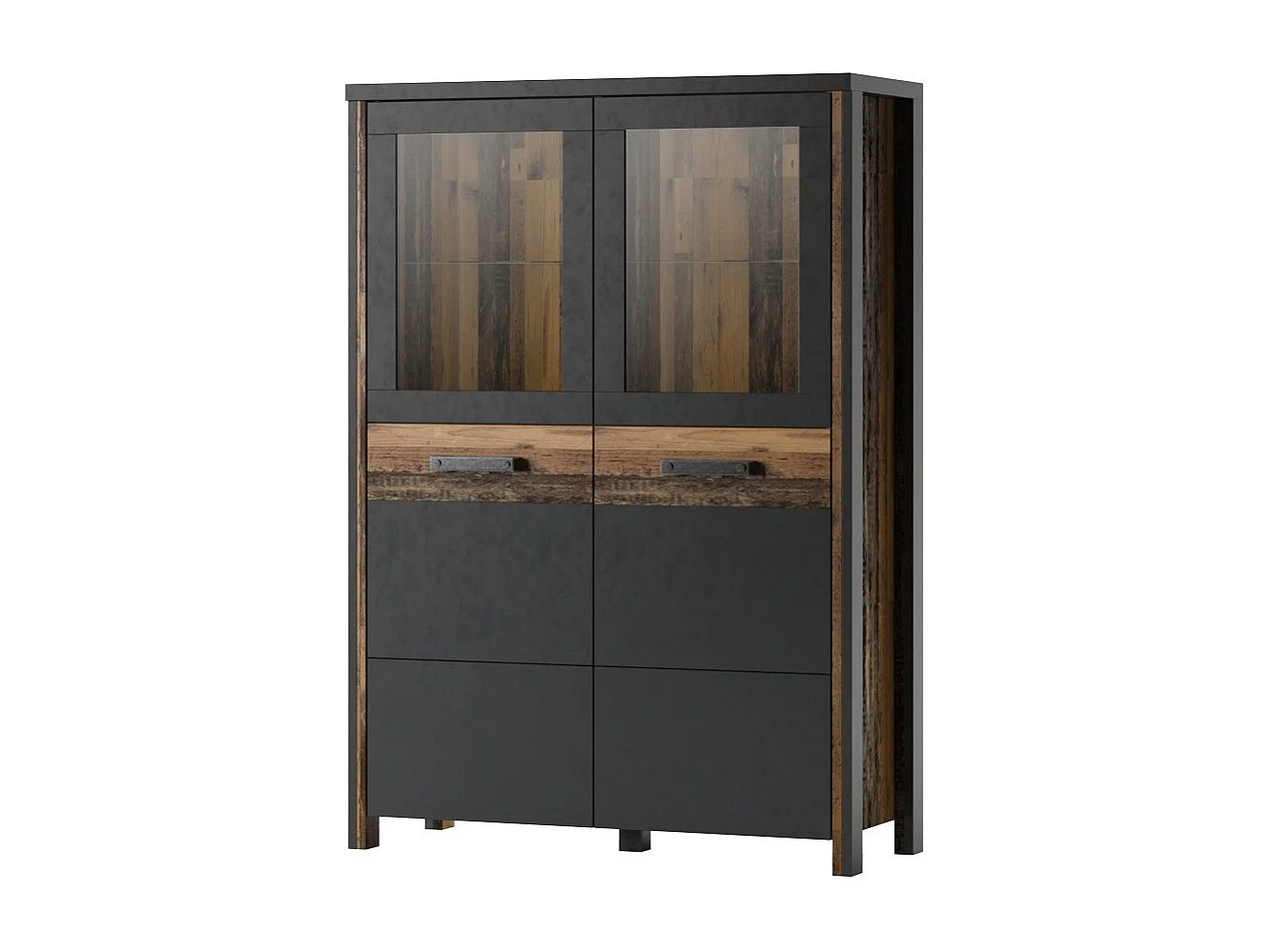 Set di 3 mobili da soggiorno collezione WINDSOR. Colori grigio antracite e rovere scuro.