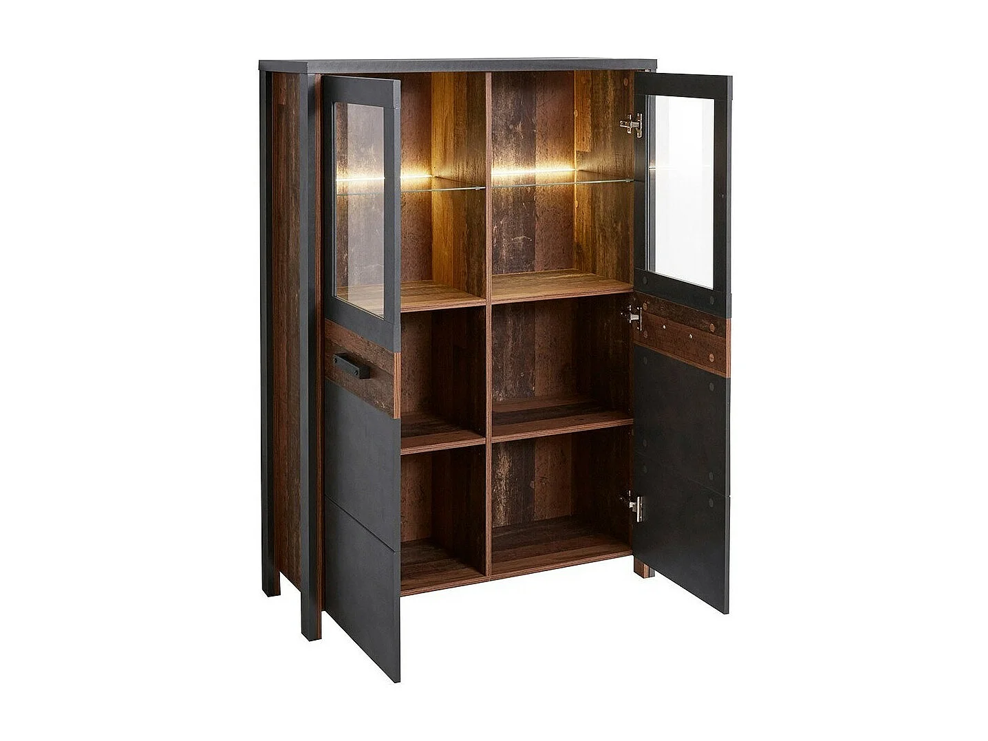 Set di 3 mobili da soggiorno collezione WINDSOR. Colori grigio antracite e rovere scuro.