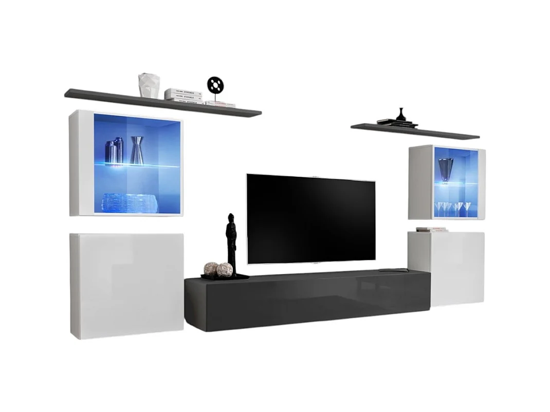 Mobile da salotto a parete SWITCH XIV design, colore grigio e bianco lucido.