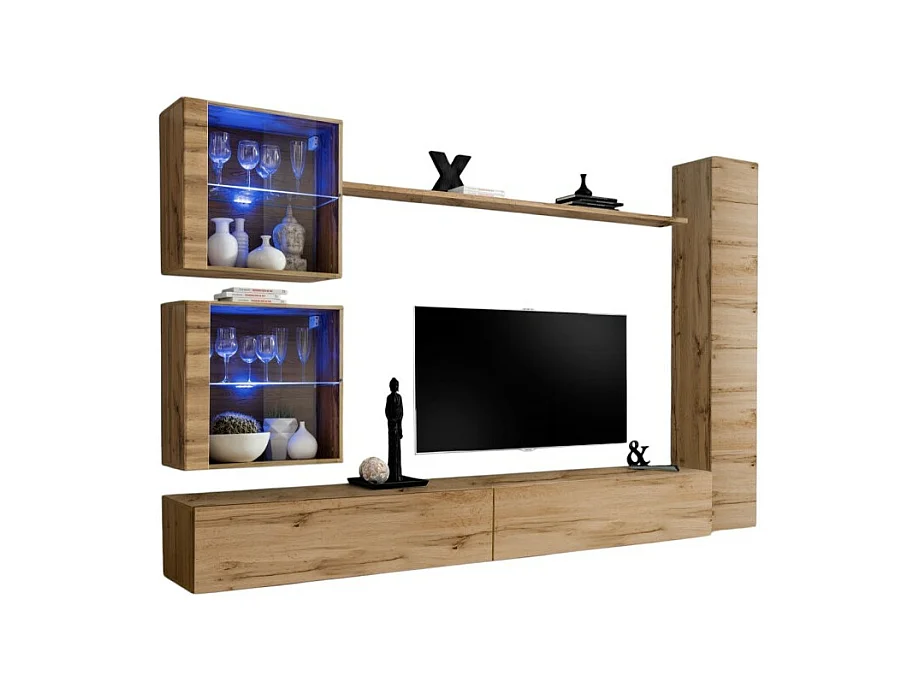 Ensemble meuble salon mural SWITCH XVIII design, coloris chêne Wotan.