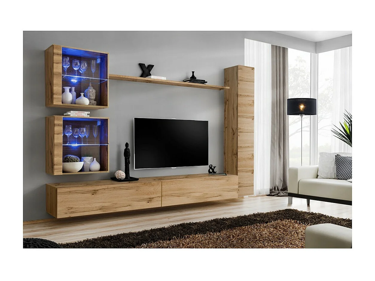 Wandmeubelset voor de woonkamer SWITCH XVIII design, in Wotan eiken kleur.