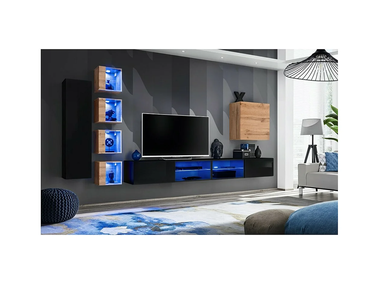 Wohnzimmermöbelset SWITCH XXVI, Design, Farbe Schwarz und Eiche.