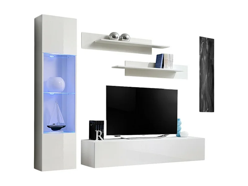 Mueble de TV FLY G3 diseño, color blanco brillante. Mueble colgante moderno y de tendencia para su salón.
