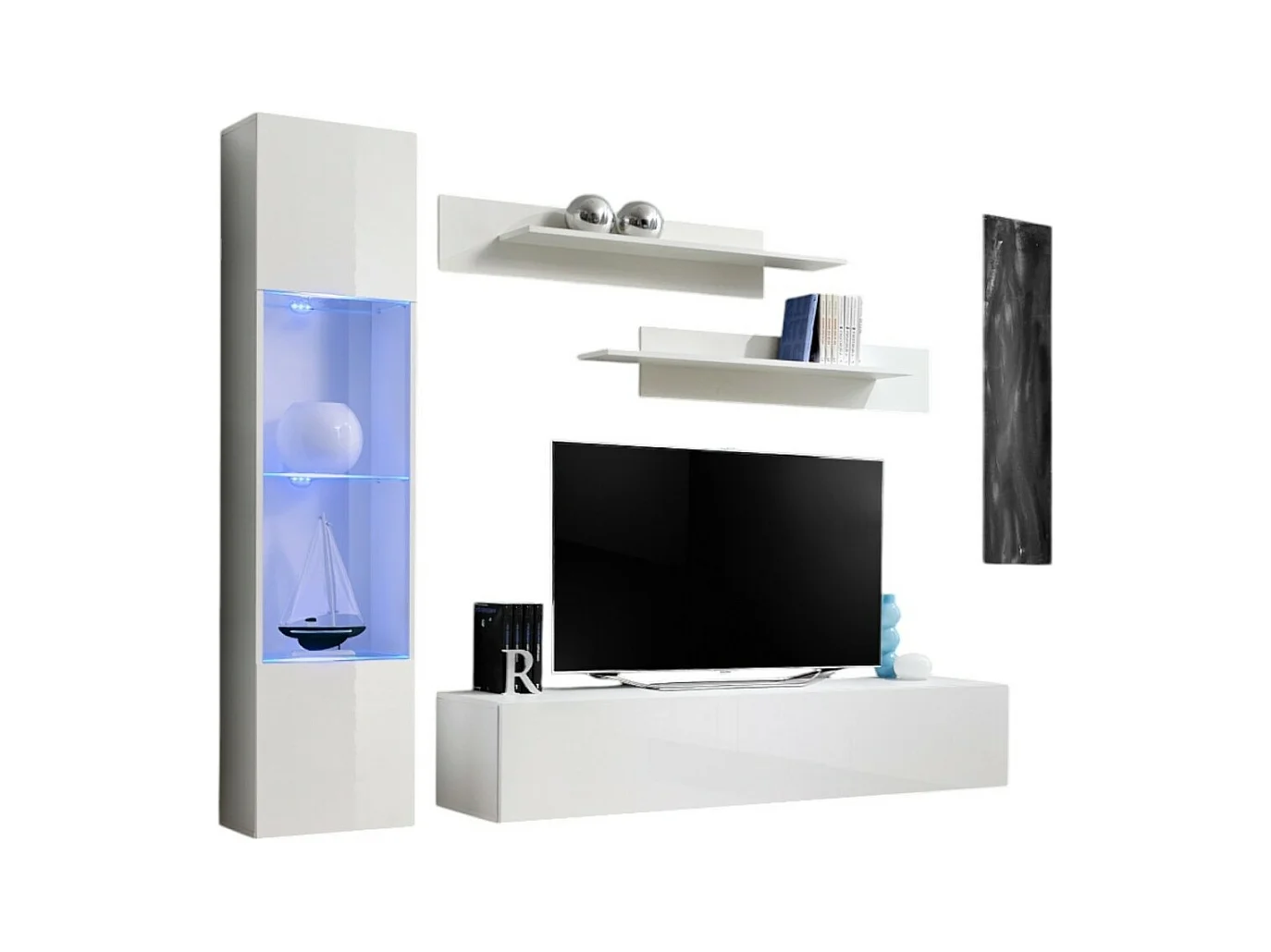Meuble TV FLY G3 design, coloris blanc brillant. Meuble suspendu moderne et tendance pour votre salon.