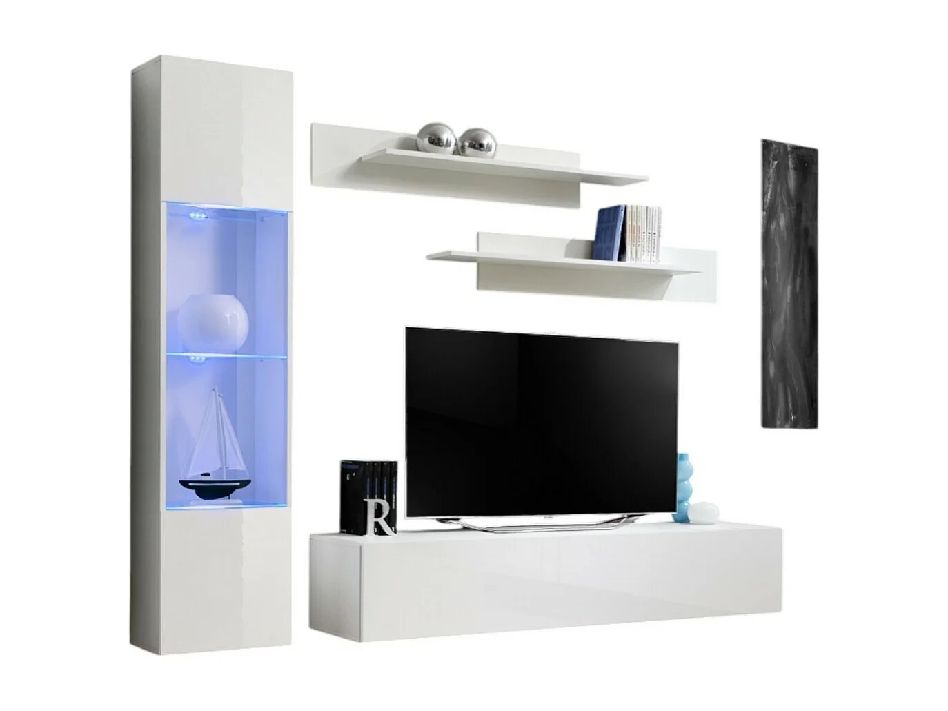 Meuble TV FLY G3 design, coloris blanc brillant. Meuble suspendu moderne et tendance pour votre salon.