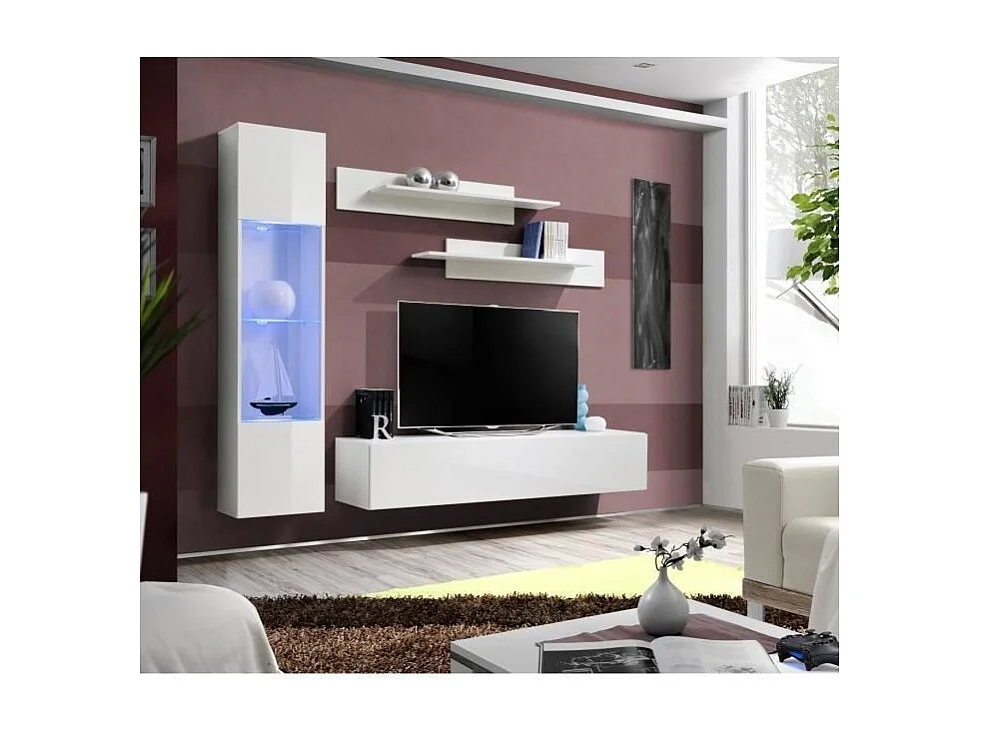 Meuble TV FLY G3 design, coloris blanc brillant. Meuble suspendu moderne et tendance pour votre salon.