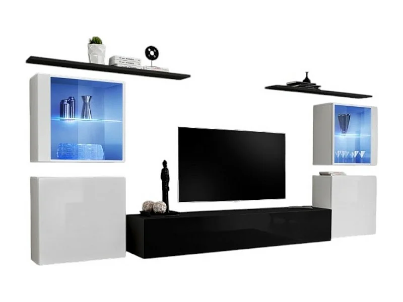 Wand-Salonmöbel-Set SWITCH XIV im Design, Farben Schwarz und Weiß glänzend.