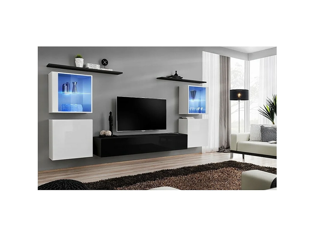 Wand-Salonmöbel-Set SWITCH XIV im Design, Farben Schwarz und Weiß glänzend.