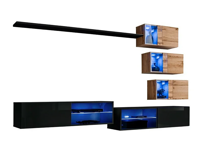 Wohnzimmermöbel-Set SWITCH XXIV – LED – Schwarz und Eiche – Design Wandkombination