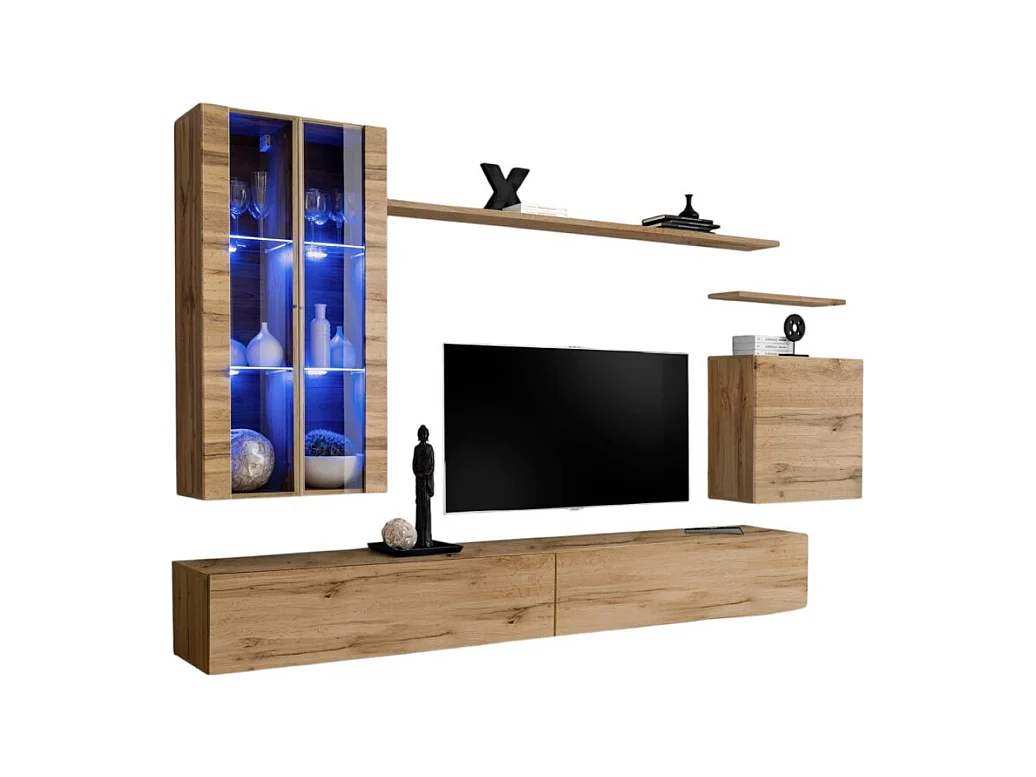 Wohnzimmer-Wandmöbel-Set SWITCH XII im Design, Wotan Eiche Farbe.