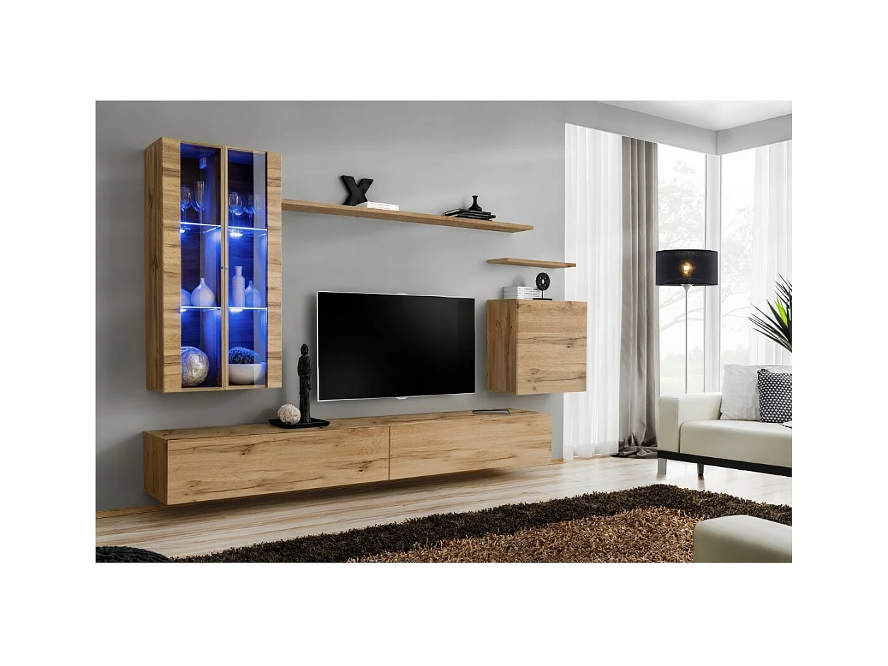 Wohnzimmer-Wandmöbel-Set SWITCH XII im Design, Wotan Eiche Farbe.