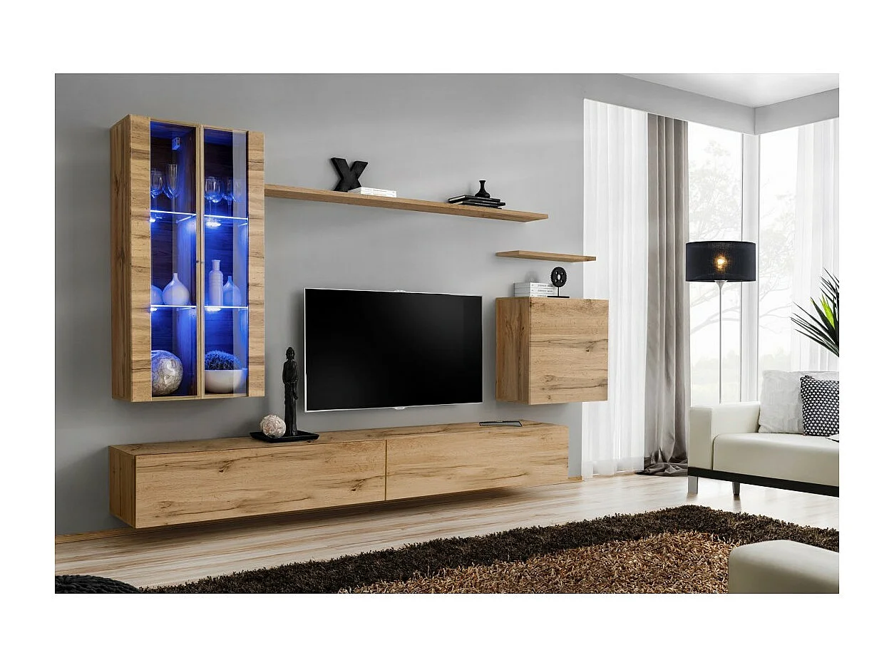 Ensemble meuble salon mural SWITCH XII design, coloris chêne Wotan.
