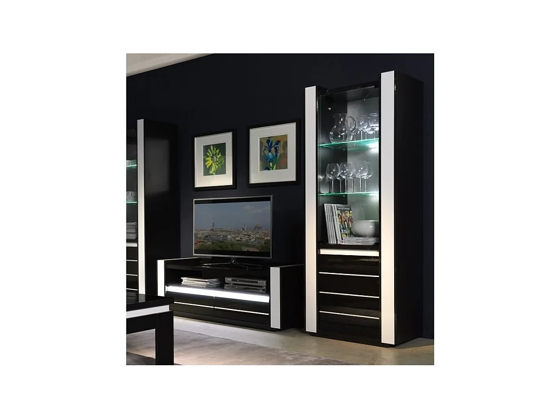 Schwarzes und weißes LINA-Set: Vitrine und TV-Möbel mit LED