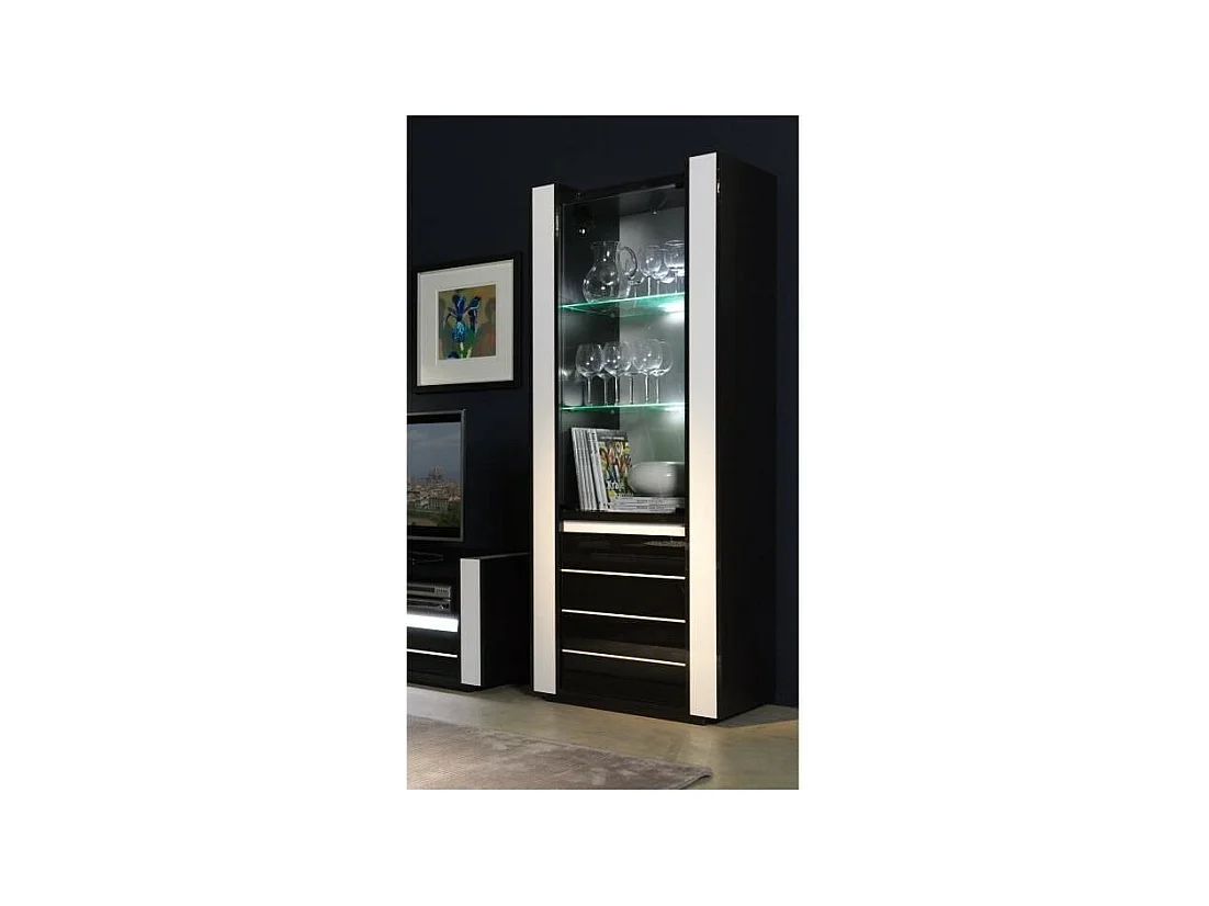 Schwarzes und weißes LINA-Set: Vitrine und TV-Möbel mit LED