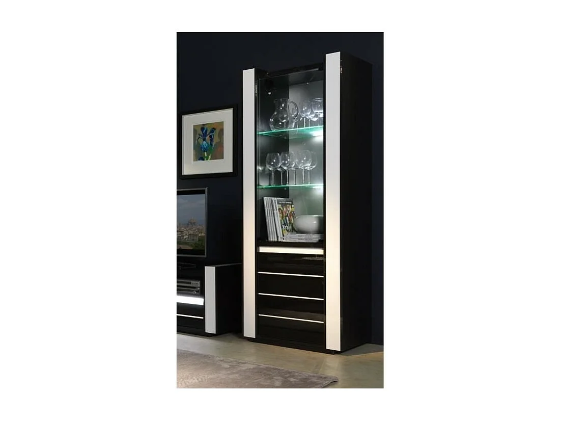 Ensemble LINA noir et blanc : vitrine et meuble TV avec LED