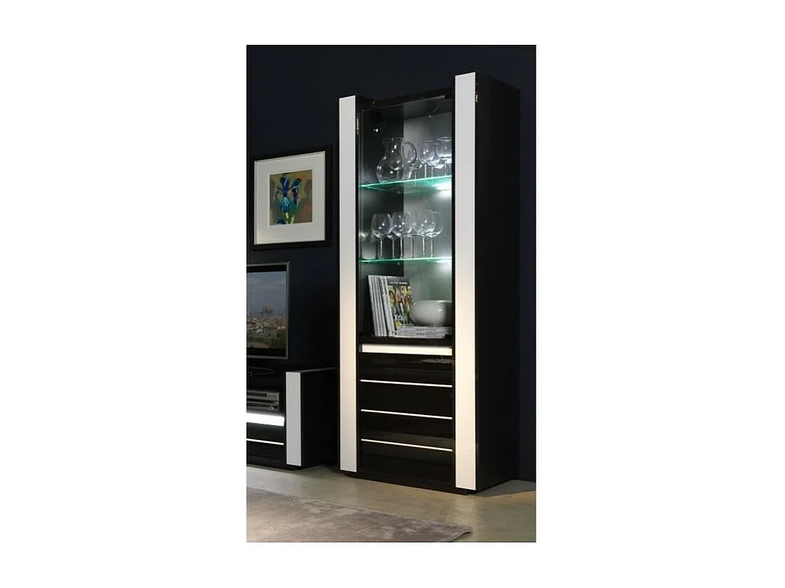 Ensemble LINA noir et blanc : vitrine et meuble TV avec LED