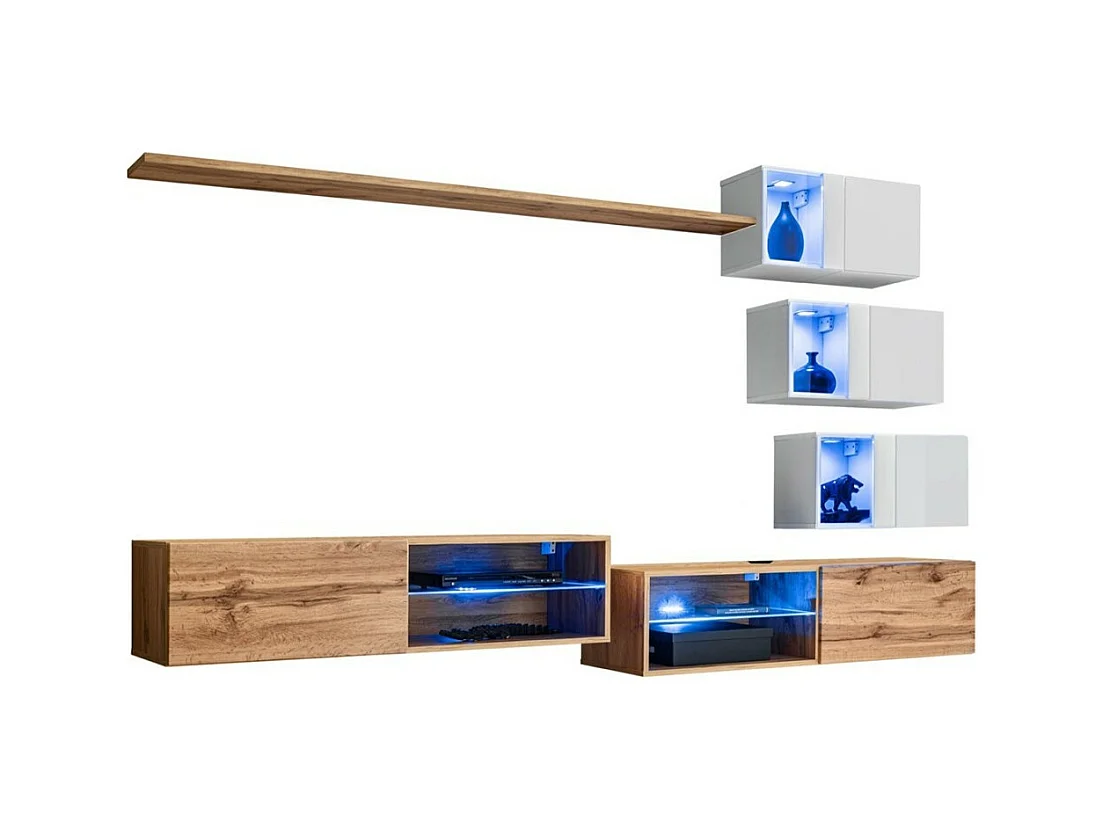 Ensemble meubles de salon SWITCH XXIV design, coloris chêne et blanc.