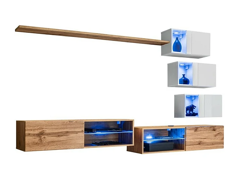 Ensemble meubles de salon SWITCH XXIV design, coloris chêne et blanc.